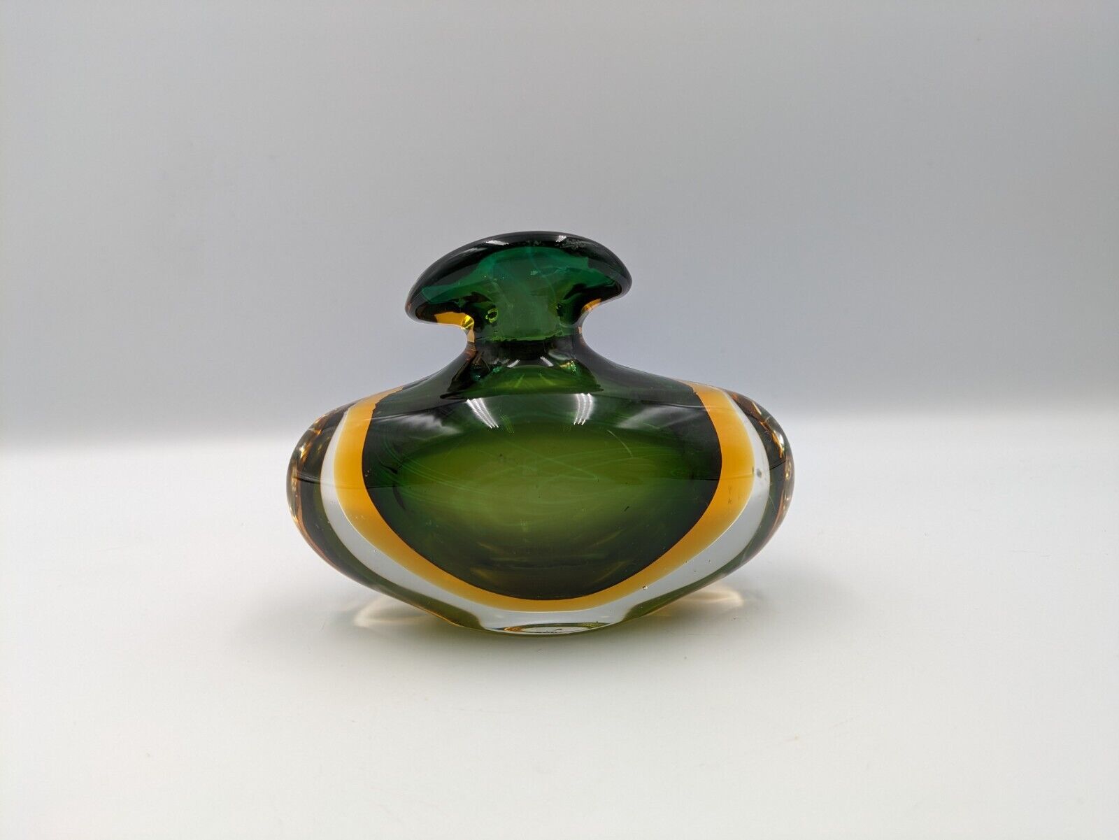 Murano Sommerso Hand Blown Art glass Green Amber Cased Italian perfume Bottle UV