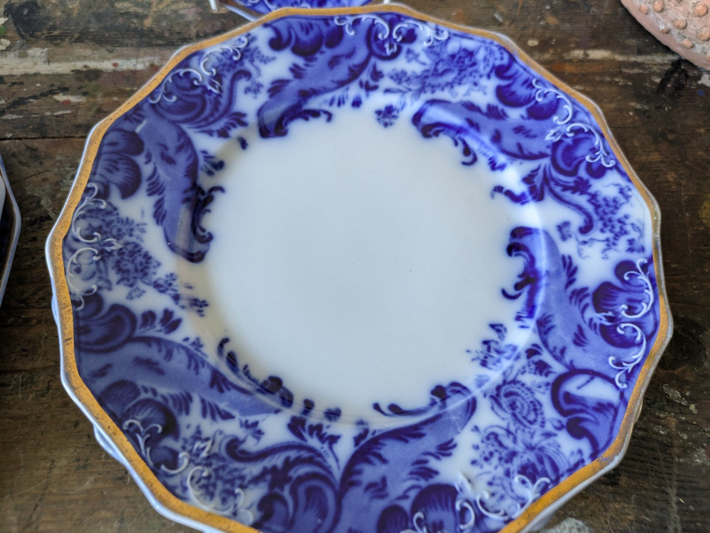 16 Piece Antique Vtg W. H. GRINDLEY Argyle Flow Blue Dinner Dessert Plates Set