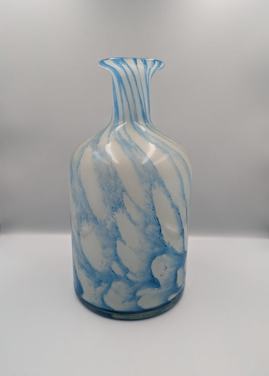 BEAUTIFUL EXTRA LARGE Art Glass Vase BOTTLE BLUE WHITE CASED SWIRL DECORATIVE 