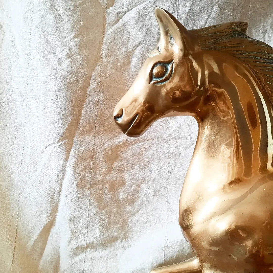 Large Solid Heavy Brass Rocking Horse Ornament 21"H equestrian decor antique old