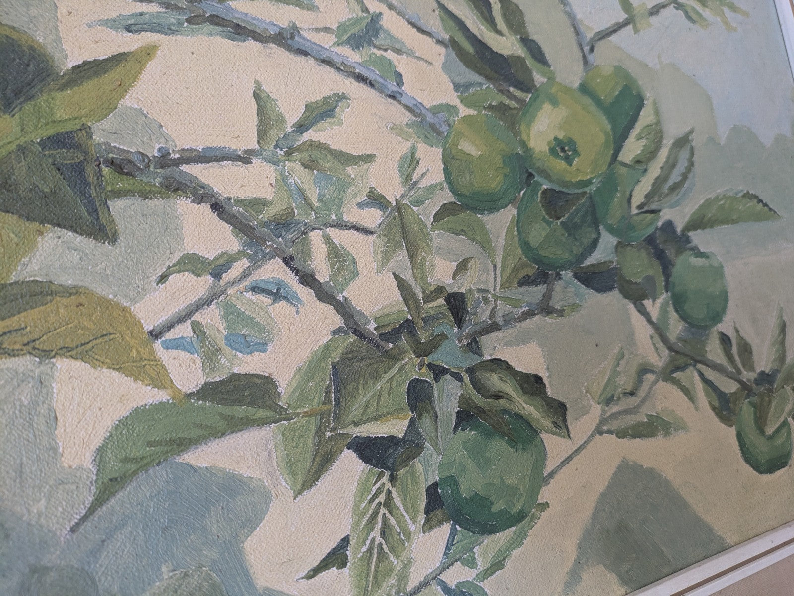 Vintage Apple Tree Original Painting Mid Century Framed Still Life Fruit Retro