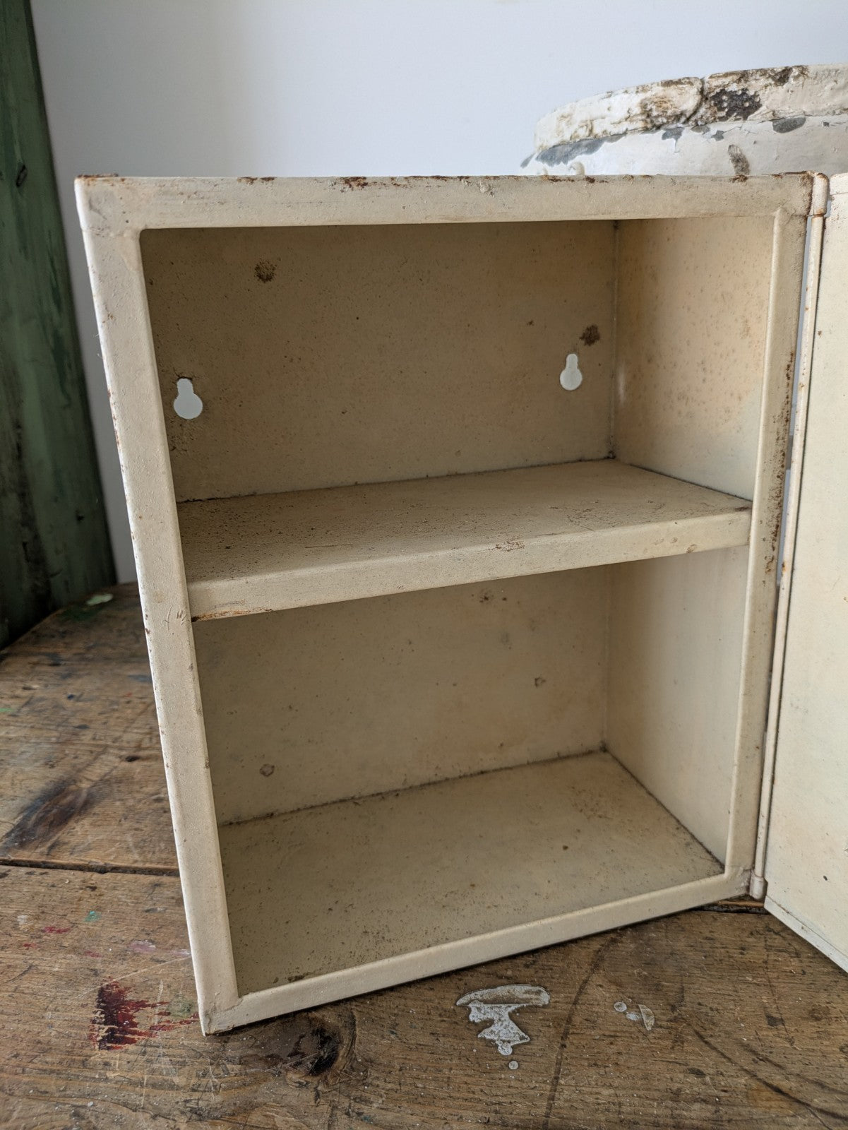Vintage 1920s 30s Bathroom Metal Medical Wall Cabinet with Mirror Retro White 