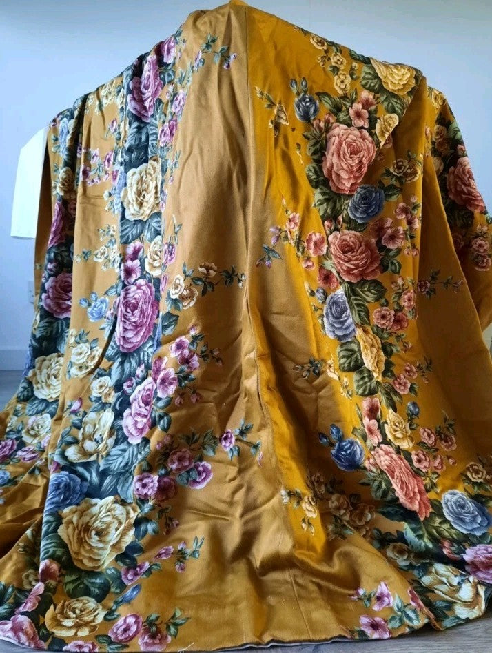 Vintage Cravendale Floral Curtain SINGLE W236cm D161cm Satin mustard yellow