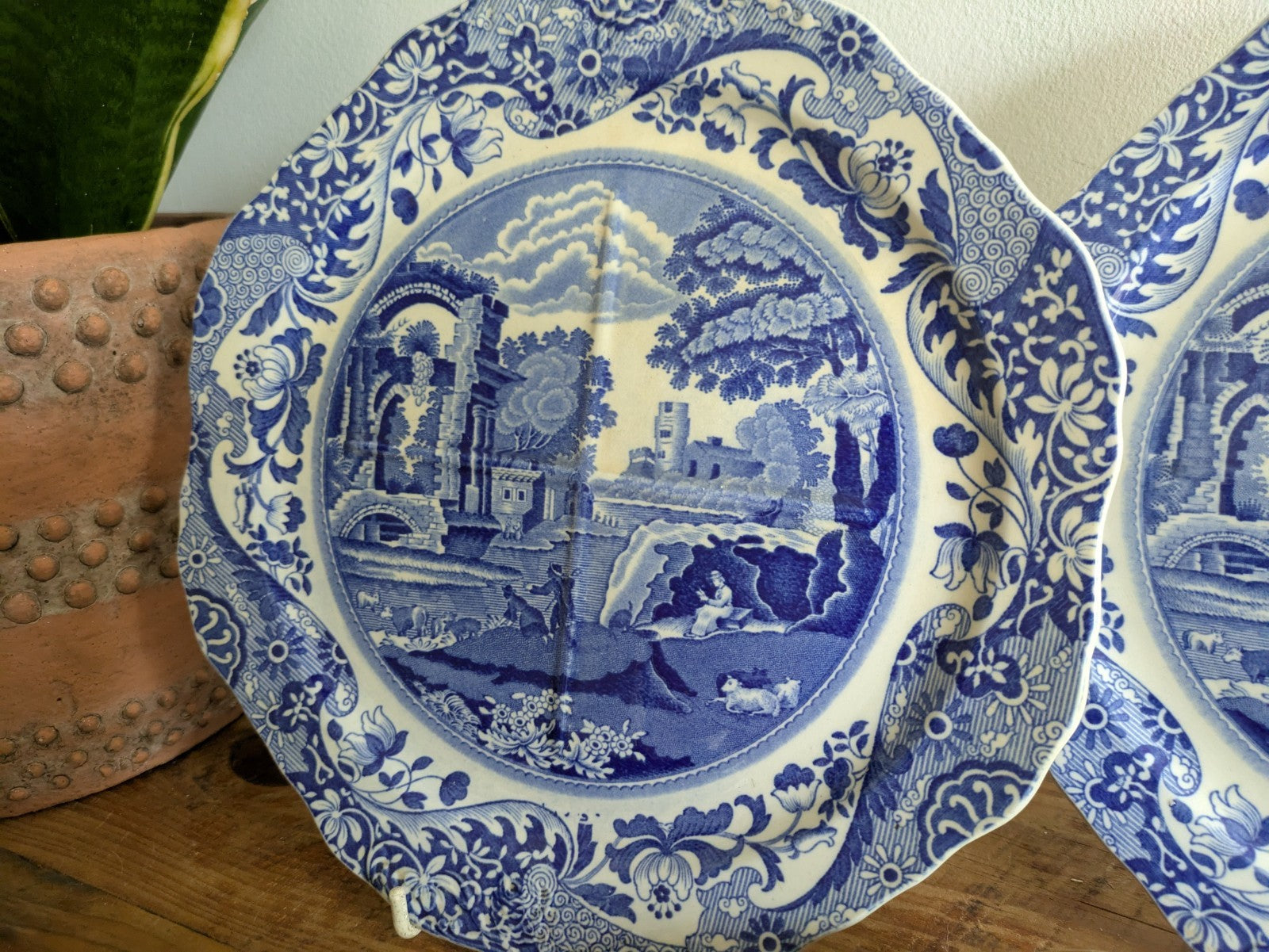 PAIR Vintage COPELAND SPODE'S 'Italian' Blue Divided Sandwich/Cake Plate c.1938 
