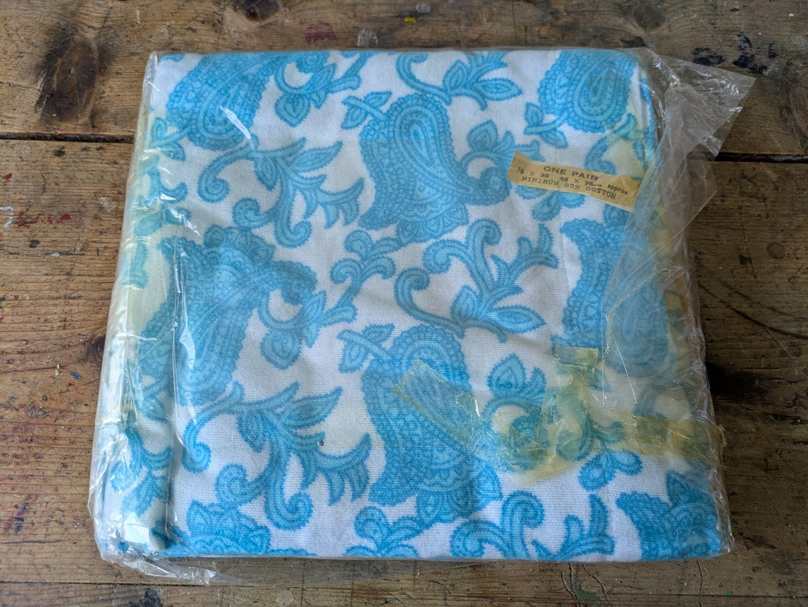 2x vintage pillow case Retro polycotton Blue patterned BNWT Prop New Pair Beddin