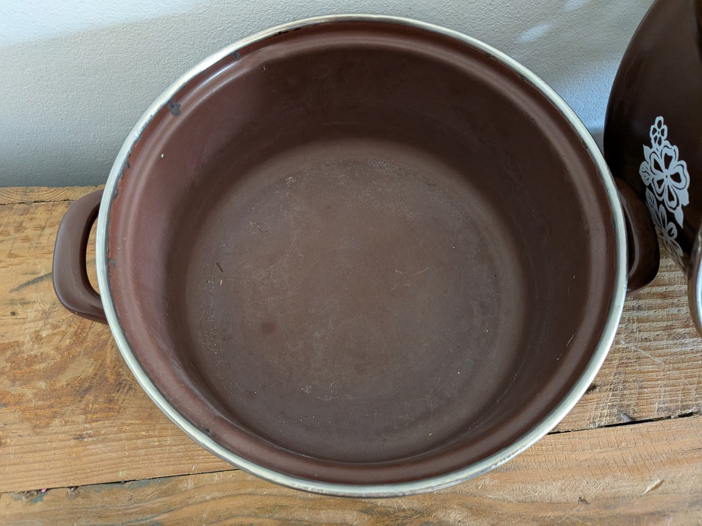 1970's Retro/Vintage Brown Enamel 2 Tier Steamer Stack Cooking Pan/Pot Set Pasta