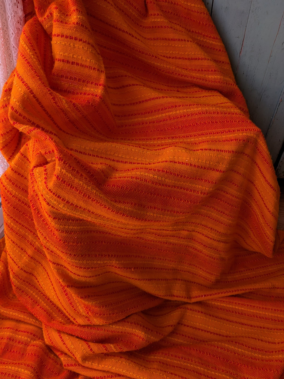 Vintage Retro Orange Polyester Double Bedspread Topper Bedding RARE Prop Woven