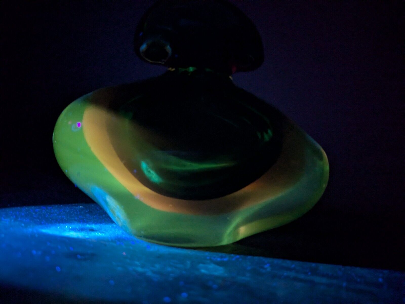 Murano Sommerso Hand Blown Art glass Green Amber Cased Italian perfume Bottle UV
