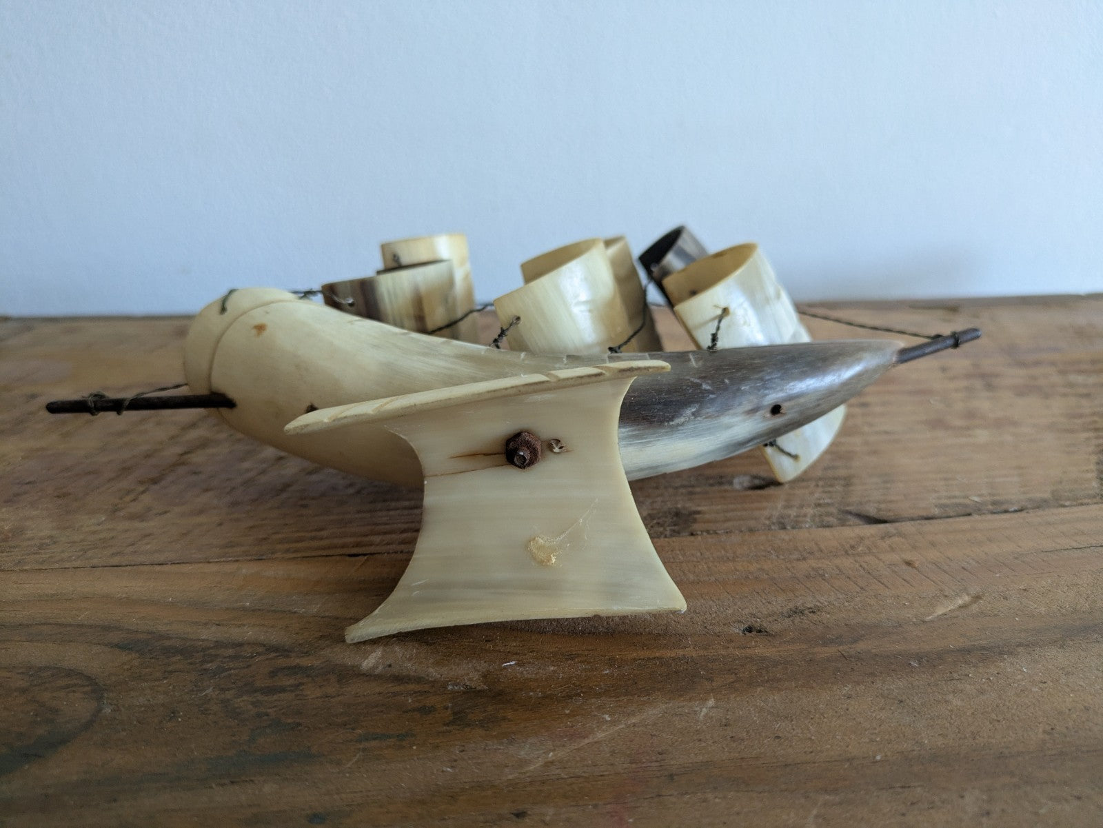 Vintage Hand Carved Nautical Sailing Ship Boat Made of Horn 3-Masts. Props Gift