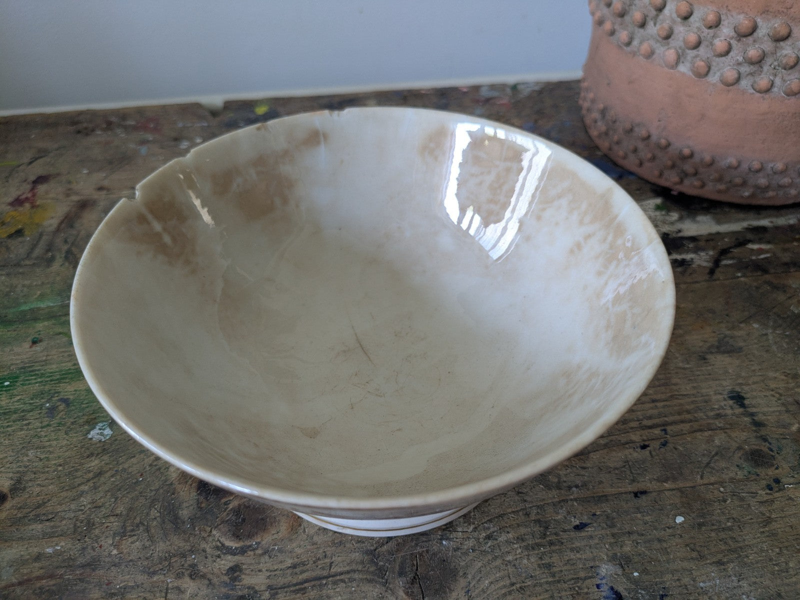 19th C. French Porcelain Round Serving Bowl Gilt Design c. 1800-50 Early Antique