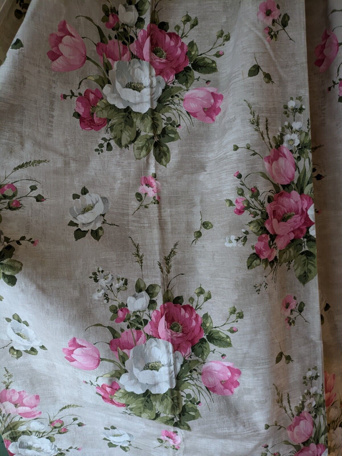 Vtg SANDERSON Pink rose Floral Curtains Shabby Chic W108cm D162cm fabric Grey