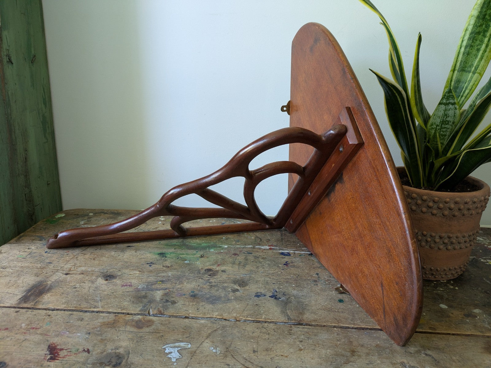Antique Mahogany Art Nouveau C1890 Hanging Corner Shelf Wood Scroll Victorian 