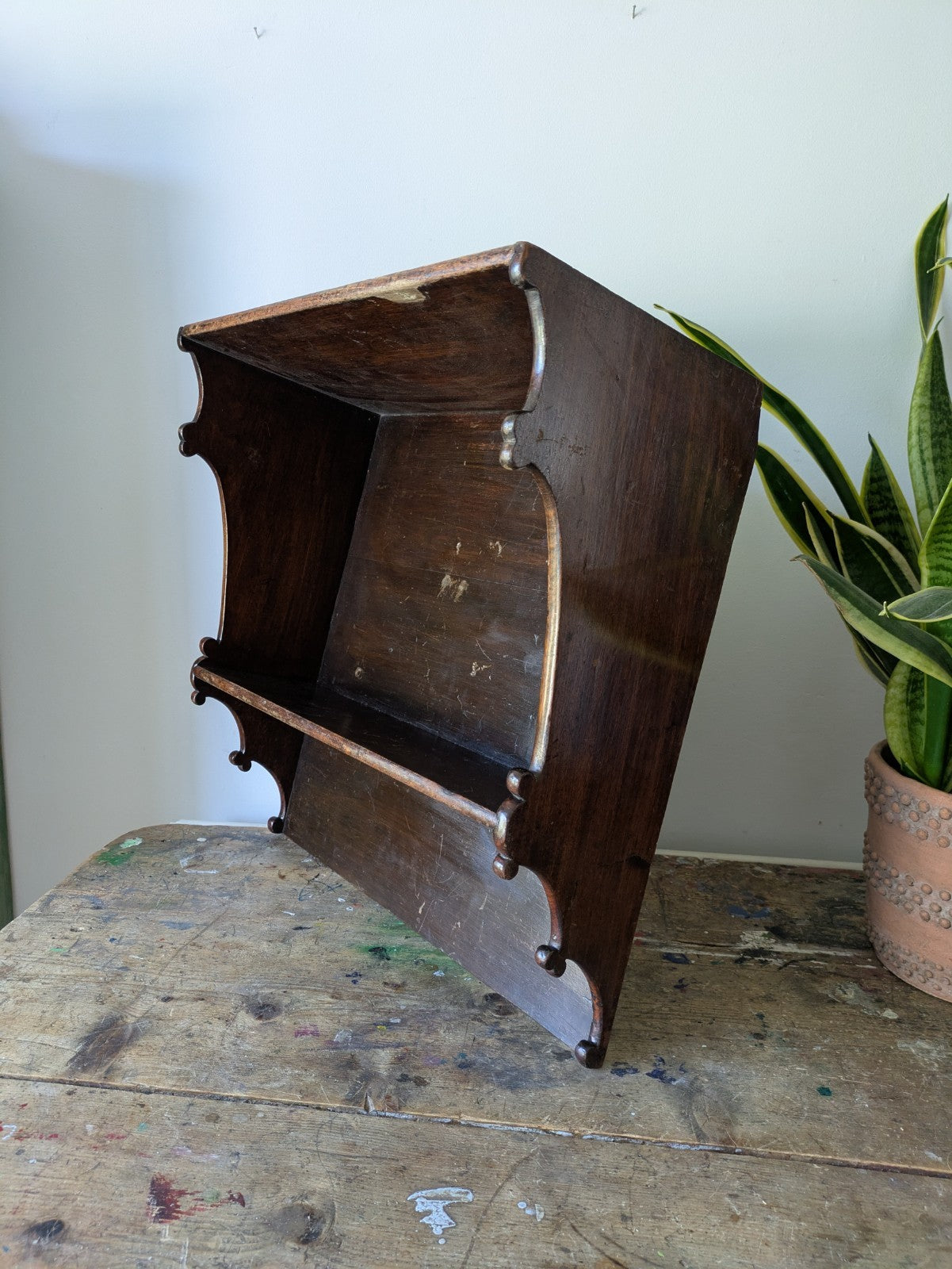 Antique English Oak Gothic Ecclesiastic Georgian Wall Shelf Shelves Waterfall