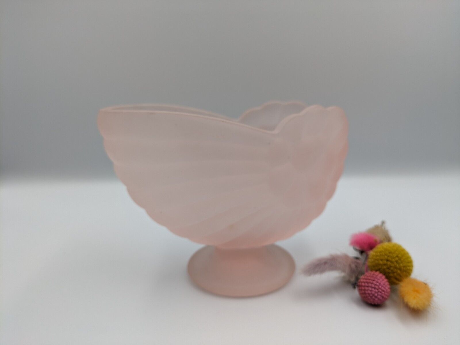 Art Deco Frosted Pink Glass Vase by Sowerby Silk Nautilus Shell Nautical Snail