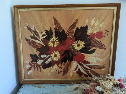 Vintage Painting Floral N E Taylor Autumn Flowers Bouquet Picture Still Life Old