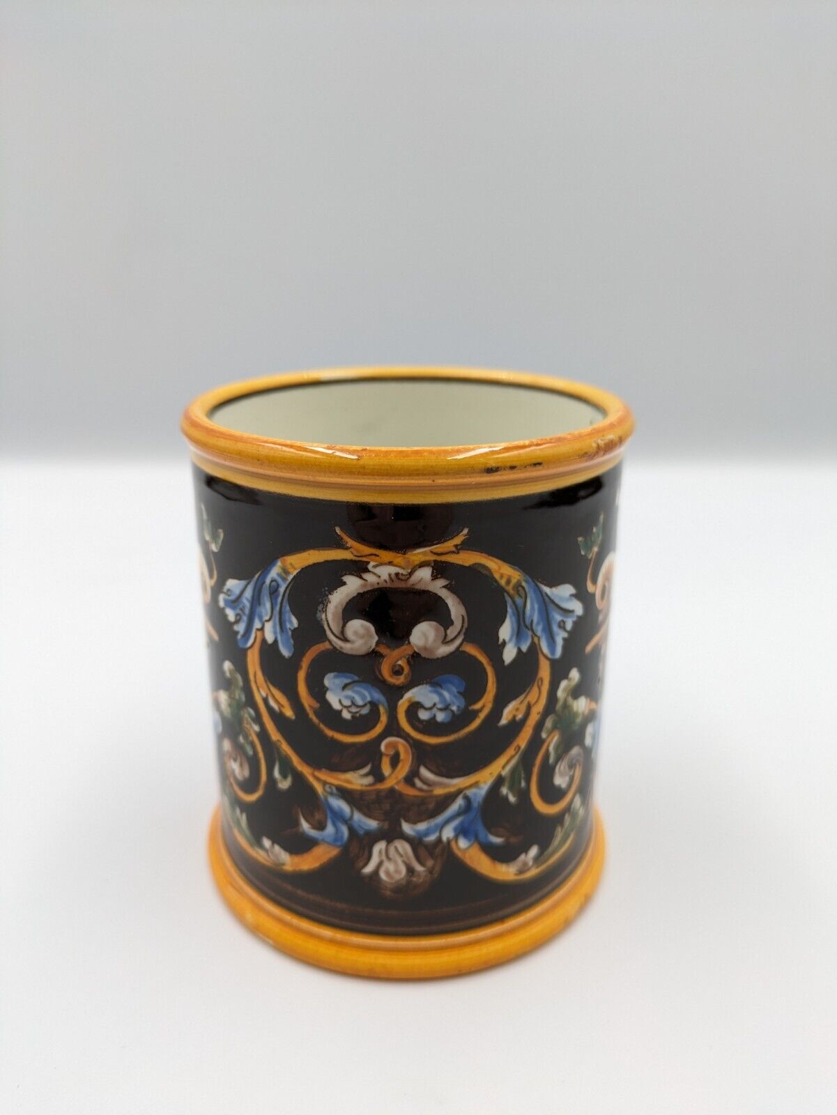 Atq France Faience Fontainebleau Renaissance Bleu French Gien Pot 1875 Majolica 
