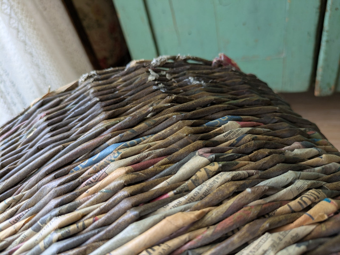 Basket Recycled Newspaper Hand Woven High Sturdy Large Handles Log Laundry Round