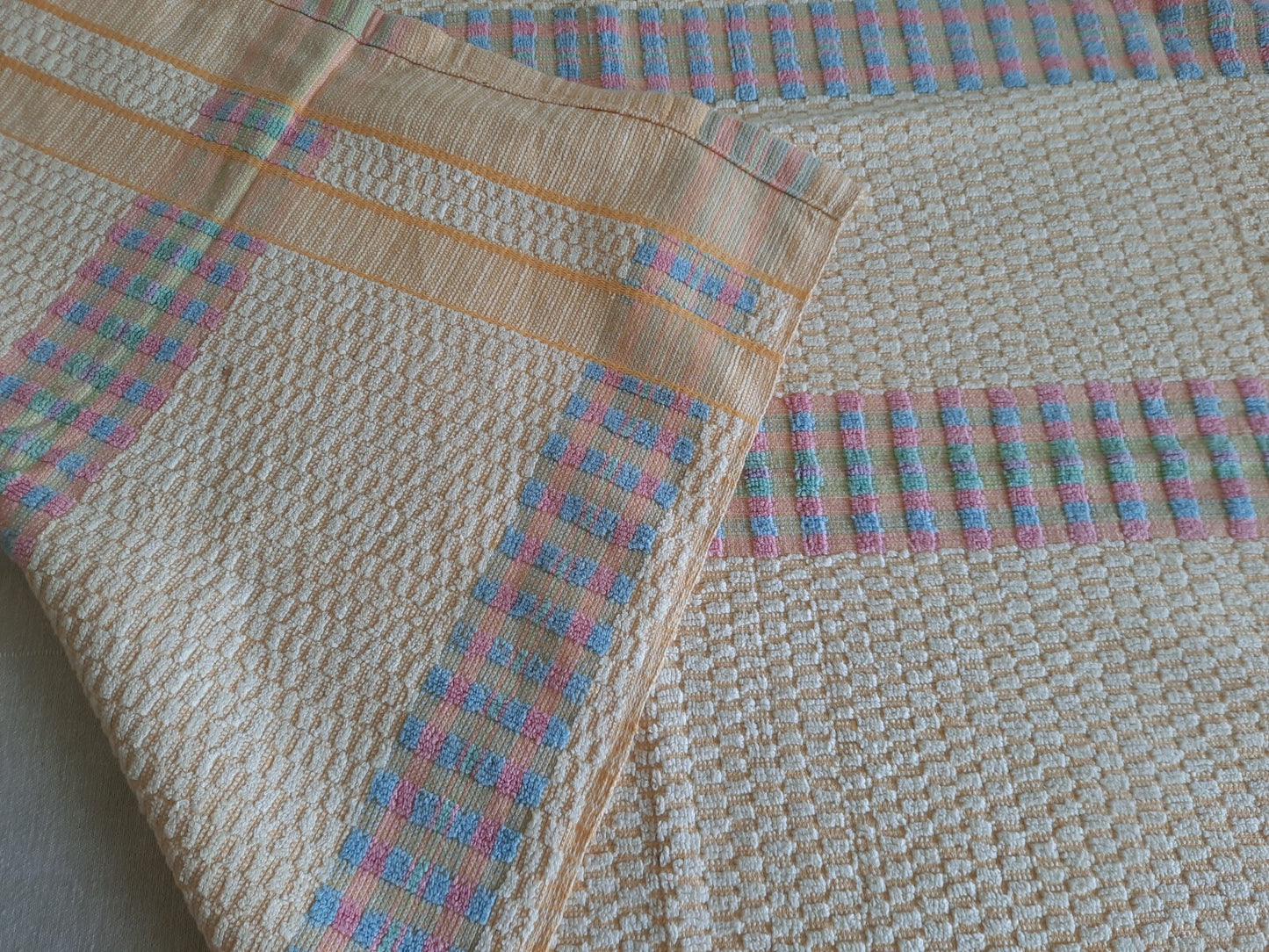 1 Vintage Towel Pink Yellow Retro Hand bathroom prop Midcentury Cotton Check