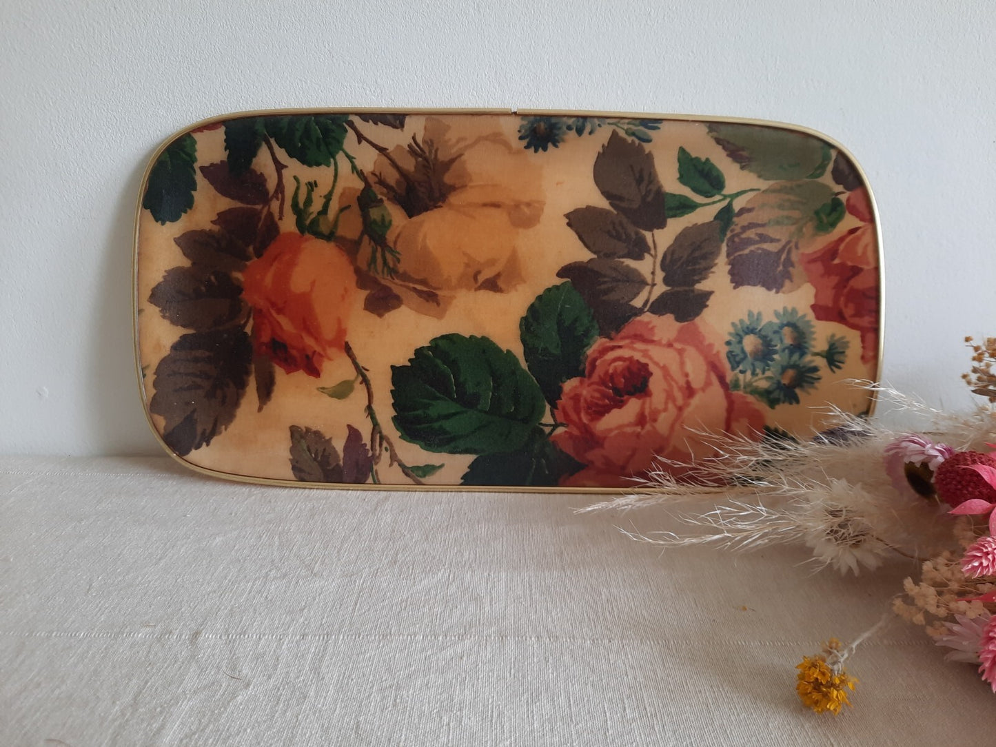 Vintage Chalford Glos Arnold Designs Ltd Tray Floral Fiberglass Oblong Rose Old