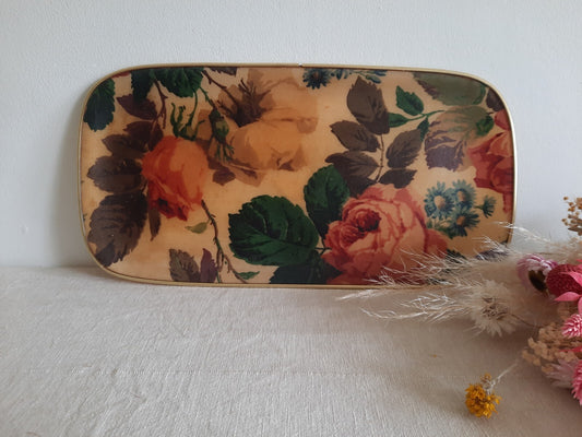 Vintage Chalford Glos Arnold Designs Ltd Tray Floral Fiberglass Oblong Rose Old
