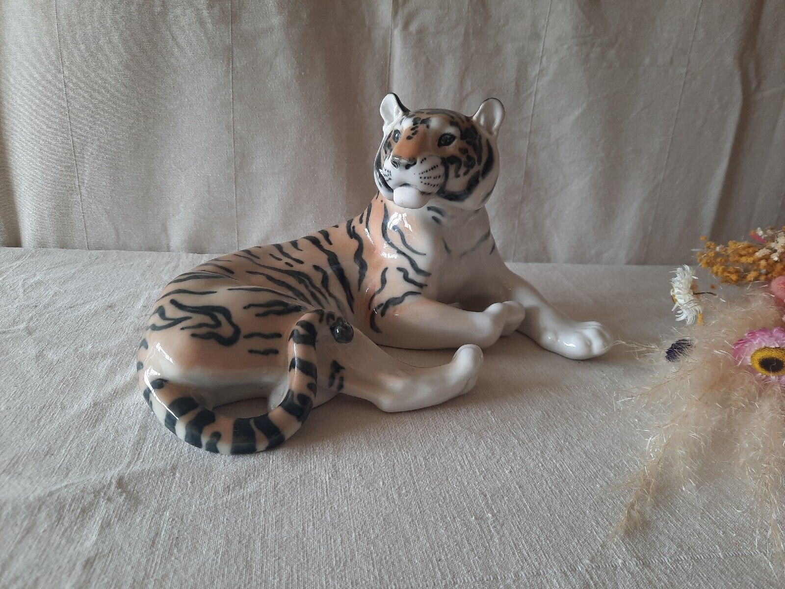 Rare Large Russian Lomonosov Tiger Ceramic Figurine Kitsch Collectible Mcm  Vtg