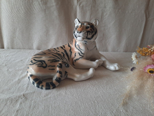 Rare Large Russian Lomonosov Tiger Ceramic Figurine Kitsch Collectible Mcm  Vtg