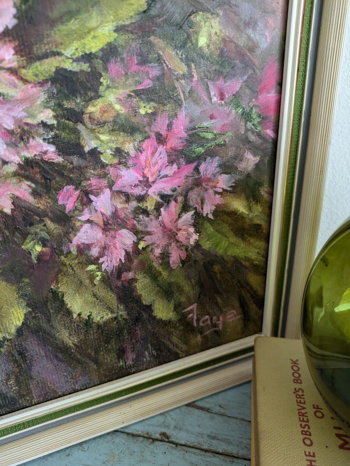 Original Painting Floral Bouquet Picture frame VTG Signed Shabby Chic Still Life
