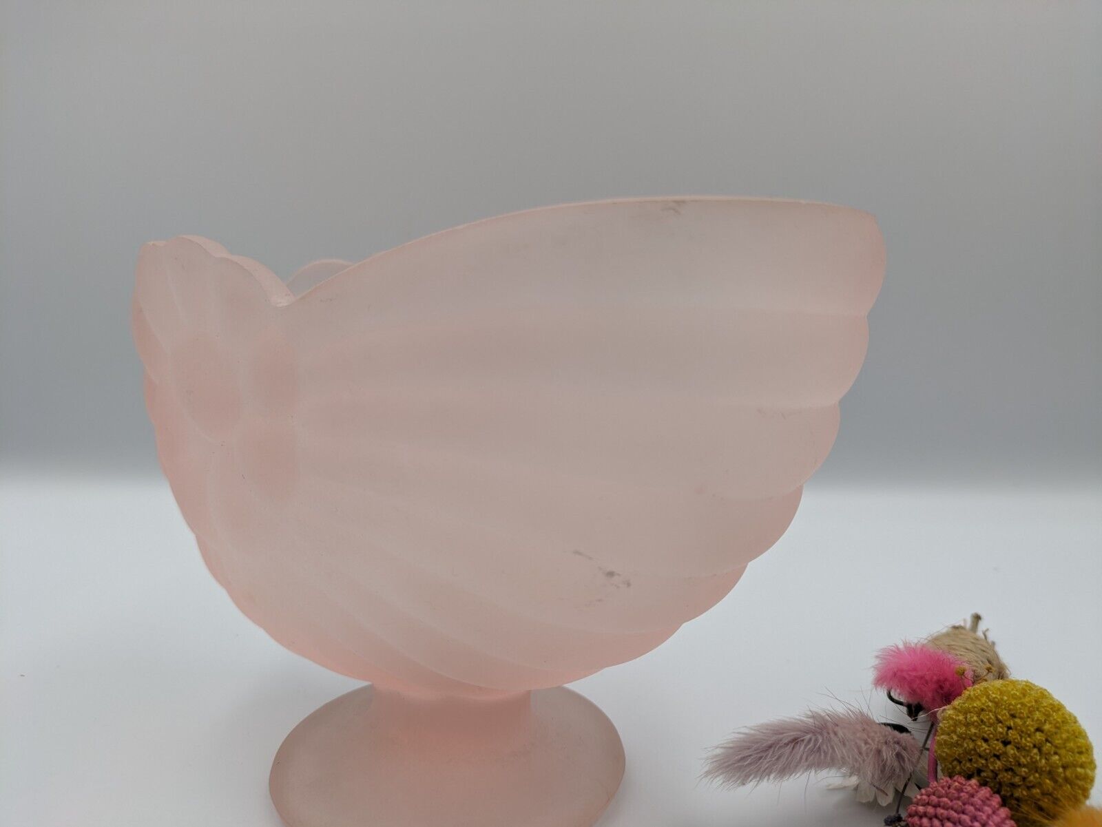 Art Deco Frosted Pink Glass Vase by Sowerby Silk Nautilus Shell Nautical Snail