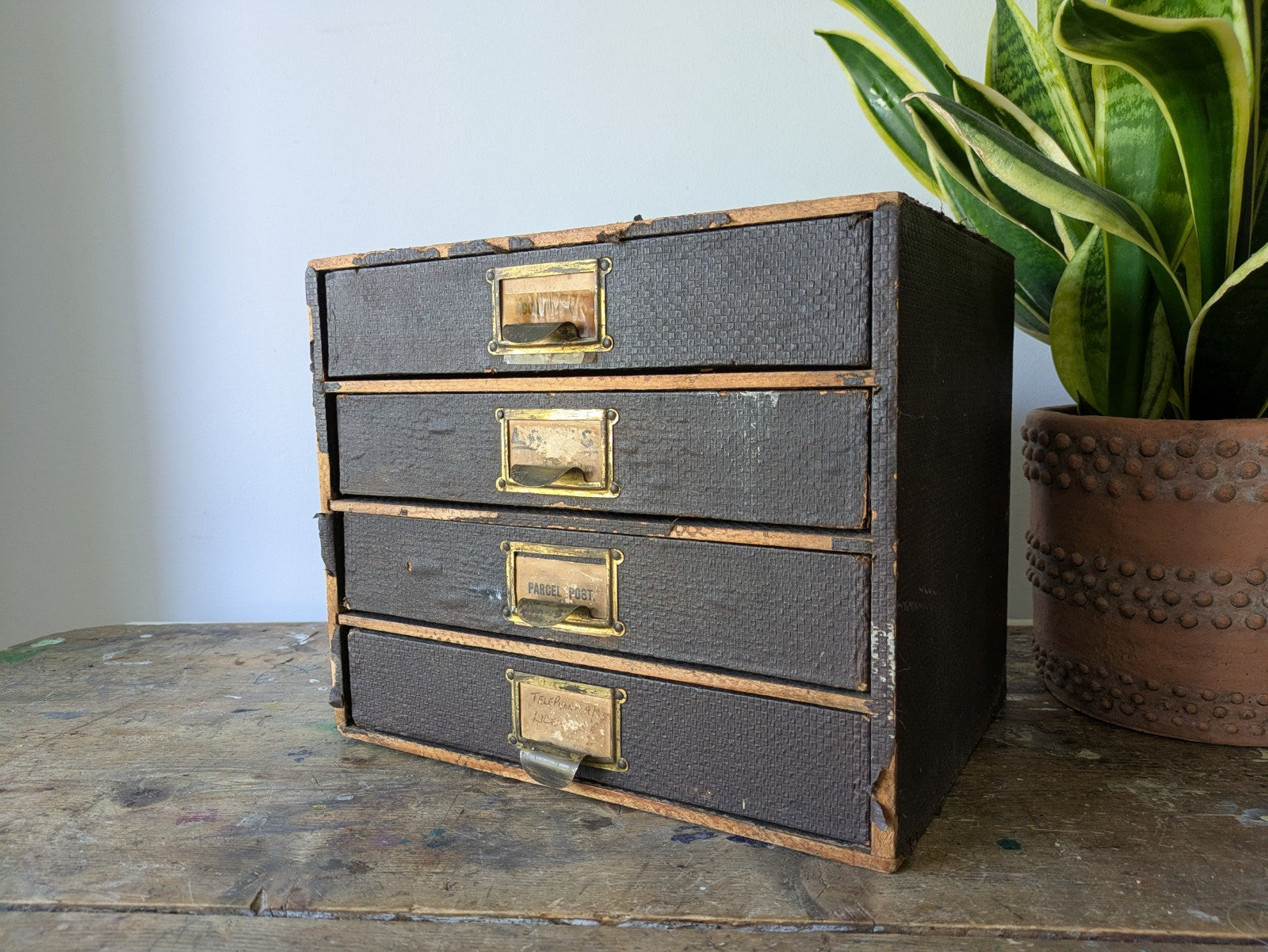 Vintage 4 Drawer Stationary Drawers Box Display Cabinet Industrial Office Desk 