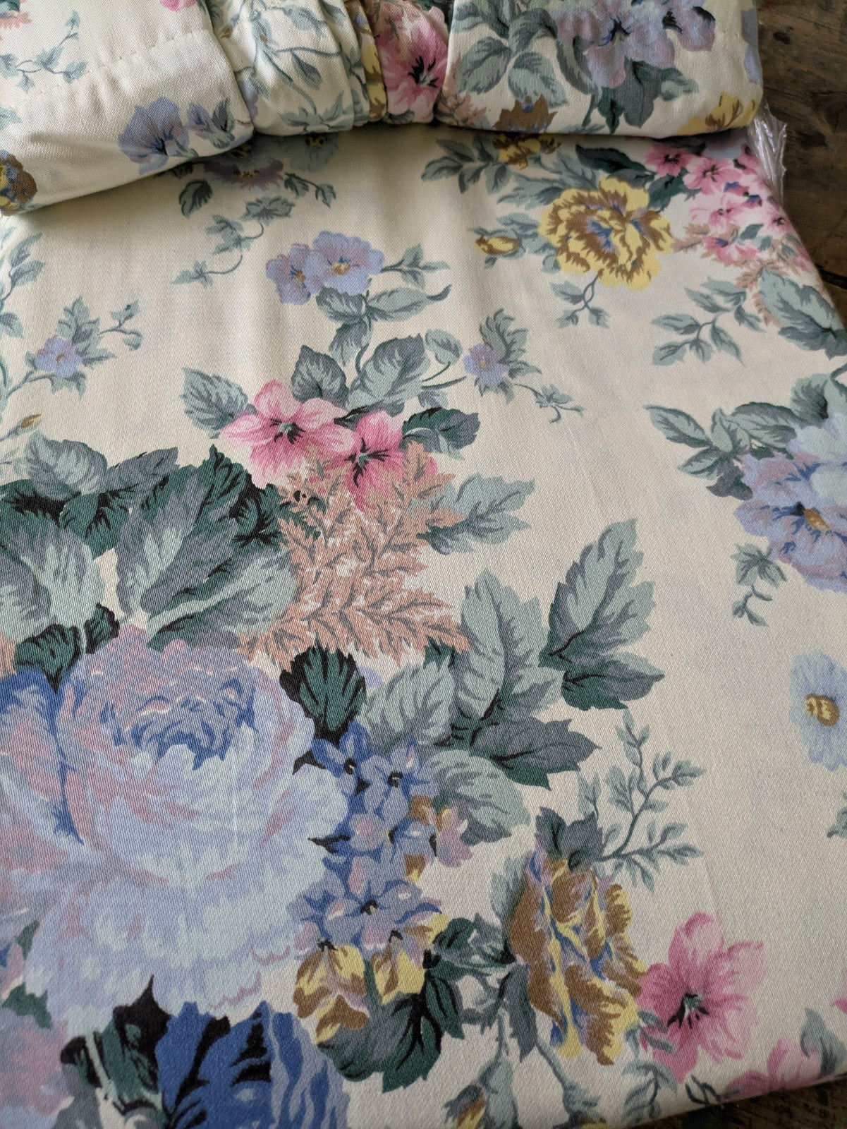 Vintage BNWT Chatsworth Curtains BLUE Cabbage Rose 90"W 54"D Pair Floral Shabby