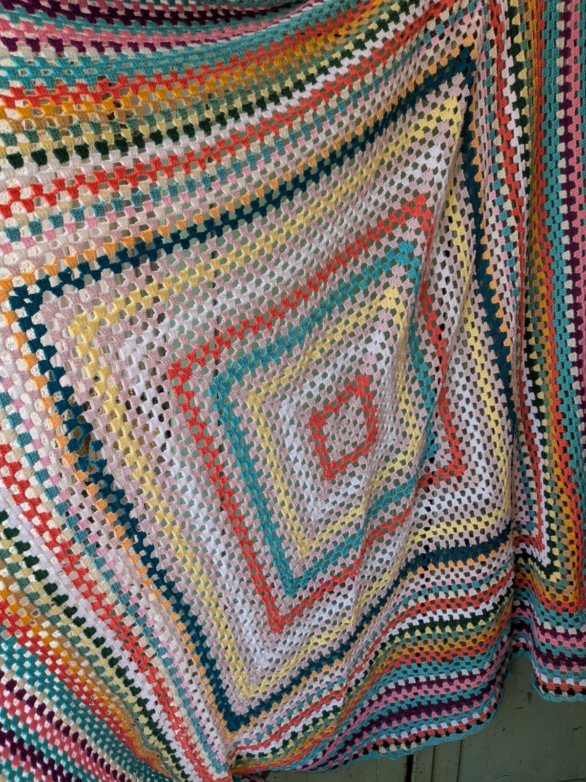 Handmade Granny Crochet Blanket Square Campervan Sofa Throw Picnic VW Pride Vtg 