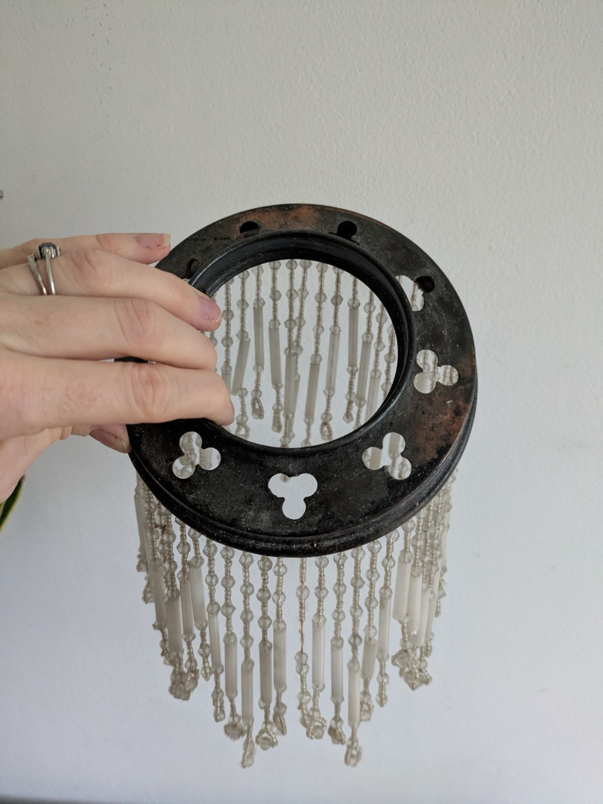 Antique French Beaded Light Shade Ceiling Art Deco Fitting Glass Bead Rare Prop
