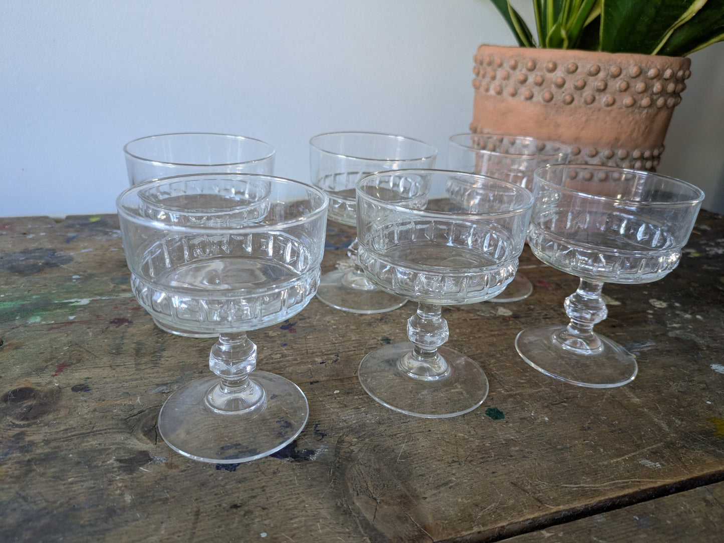 6x Vintage Champagne Luminarc French Crystal Glasses Set Pudding Dishes  Quality