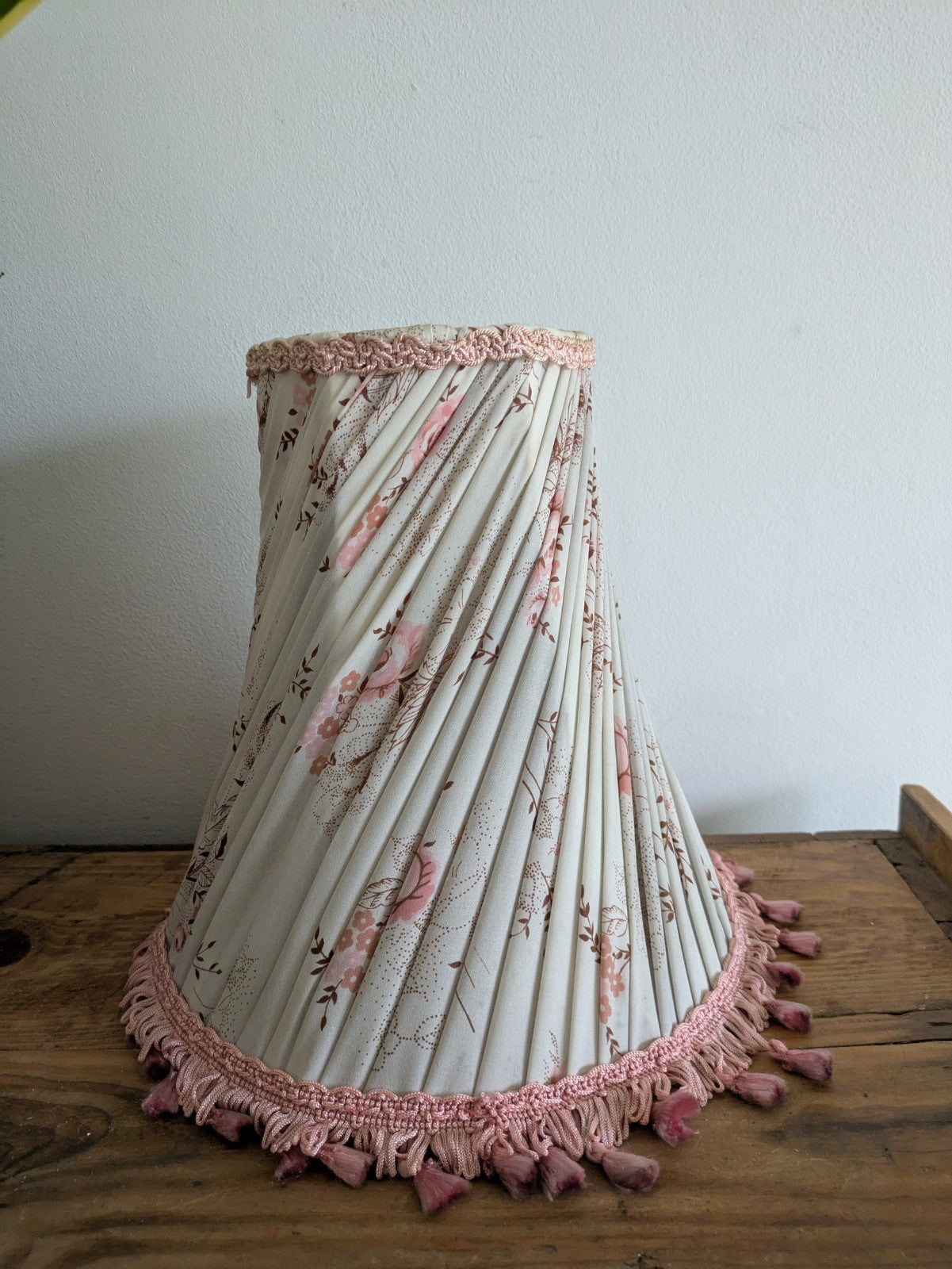 Vintage Large Floral Lamp Shade With Tassels Pleated Tall prop table lampshade 