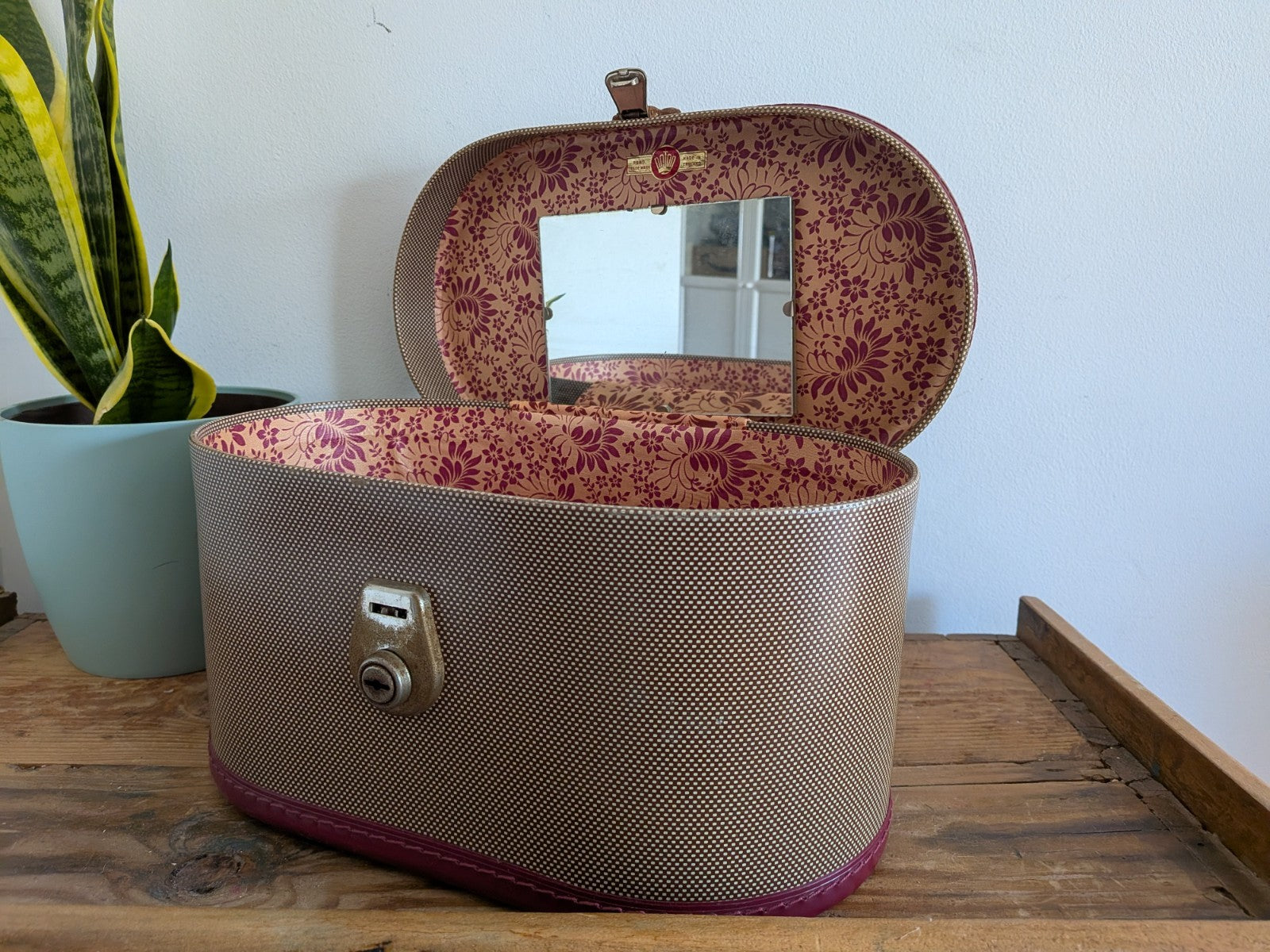 Vintage Cheney Vanity Case Child's Suitcase Luggage Prop Maroon Two-tone TV Film