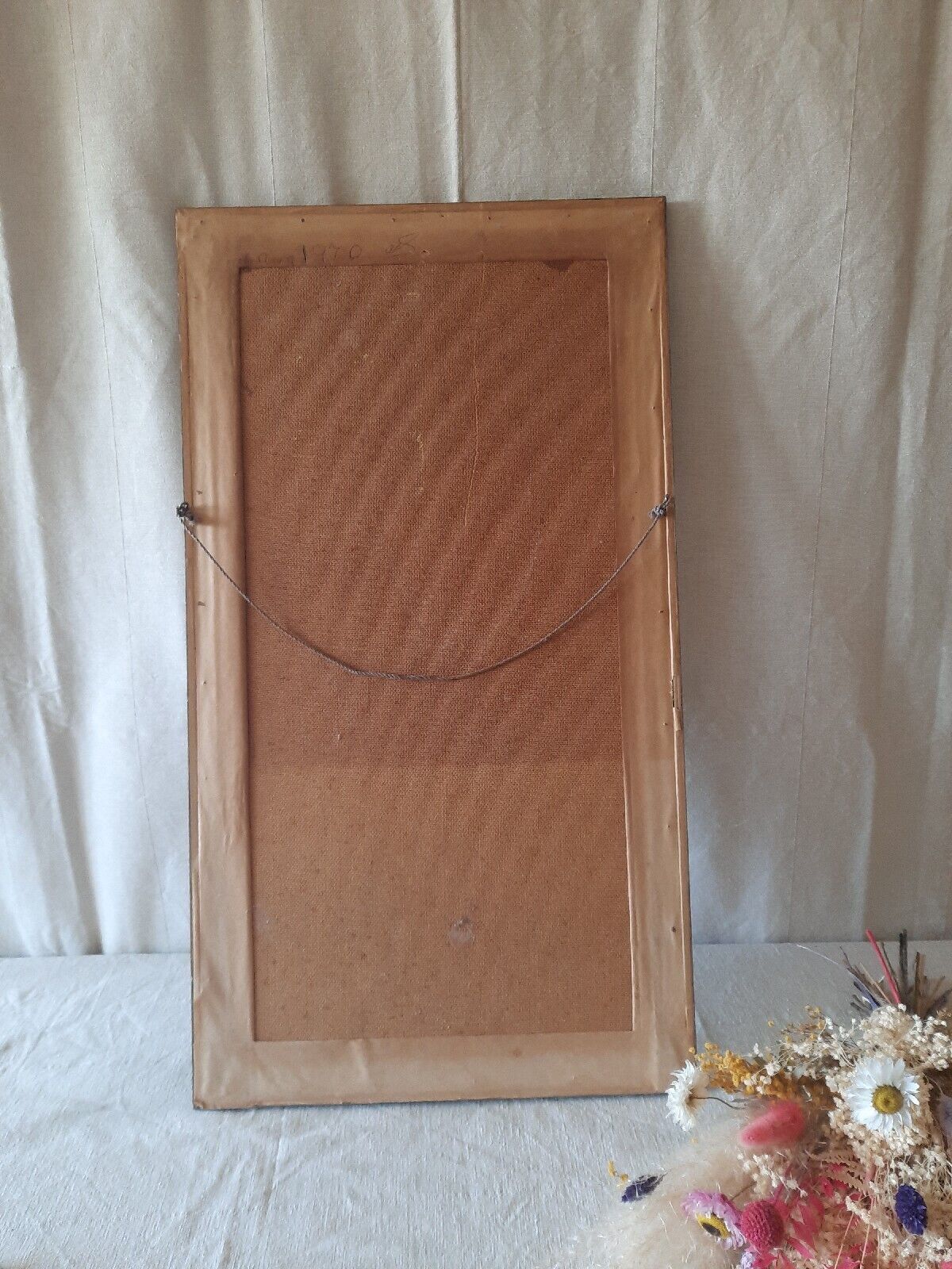 Large Retro Mcm Vintage Framed Floral Flowers Embroidery German Vase 70s Appliqu