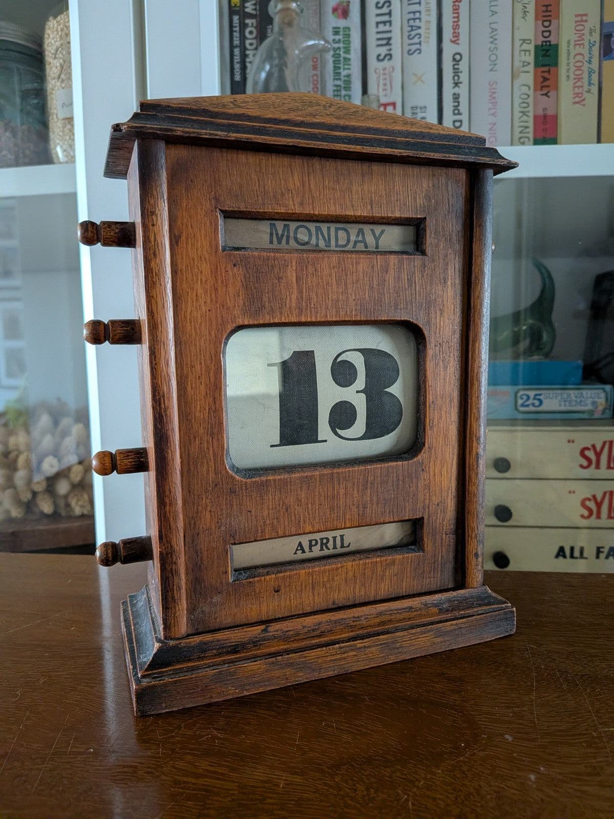 Antique Edwardian Wooden Perpetual Calendar c.1900 Oak Vgc Desk Working Office