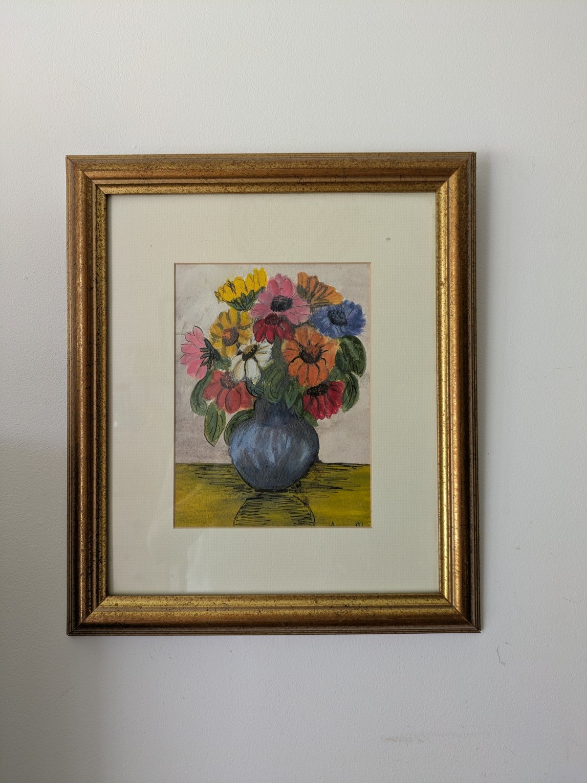Acrylic Painting Floral Bouquet Picture Framed Vintage Still Life Signed Art 