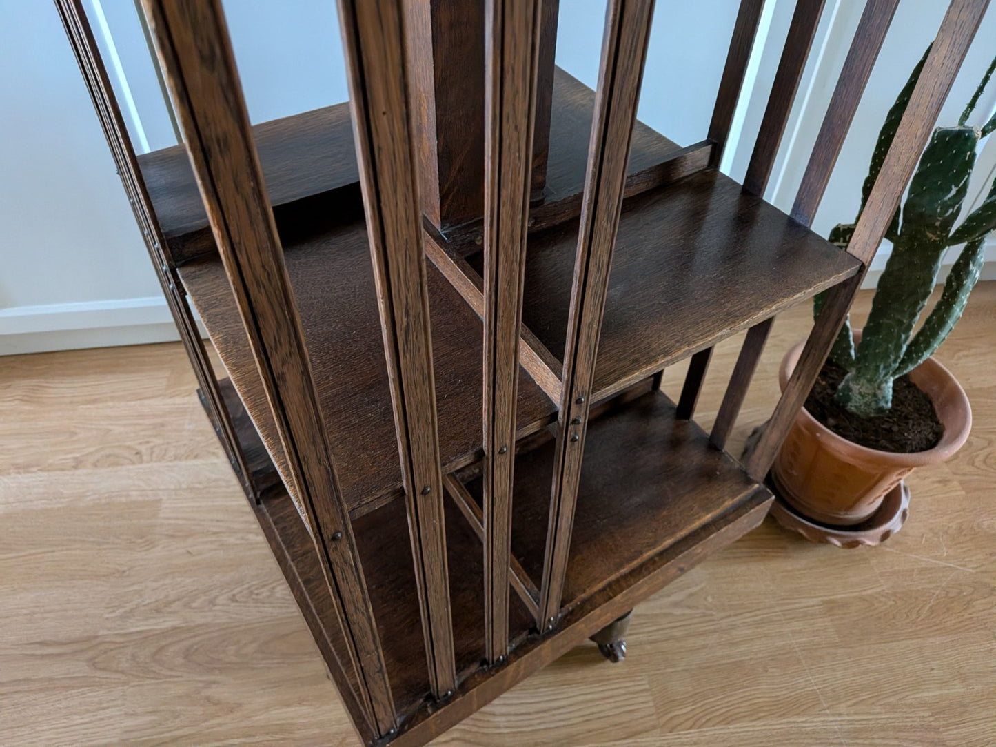 Antique Edwardian English Oak Revolving Bookcase Rare Vintage Shelves Spinning 