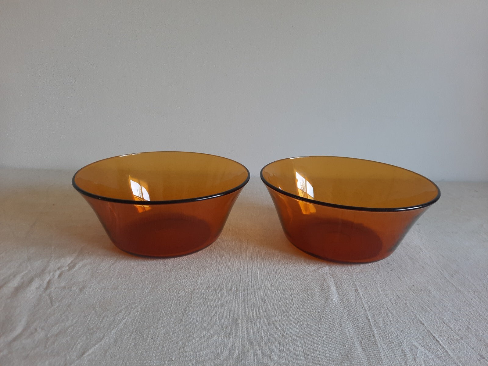 2x Amber Glass Serving Bowl Duralex France Vtg Mcm Mid Century Side Dish Deep