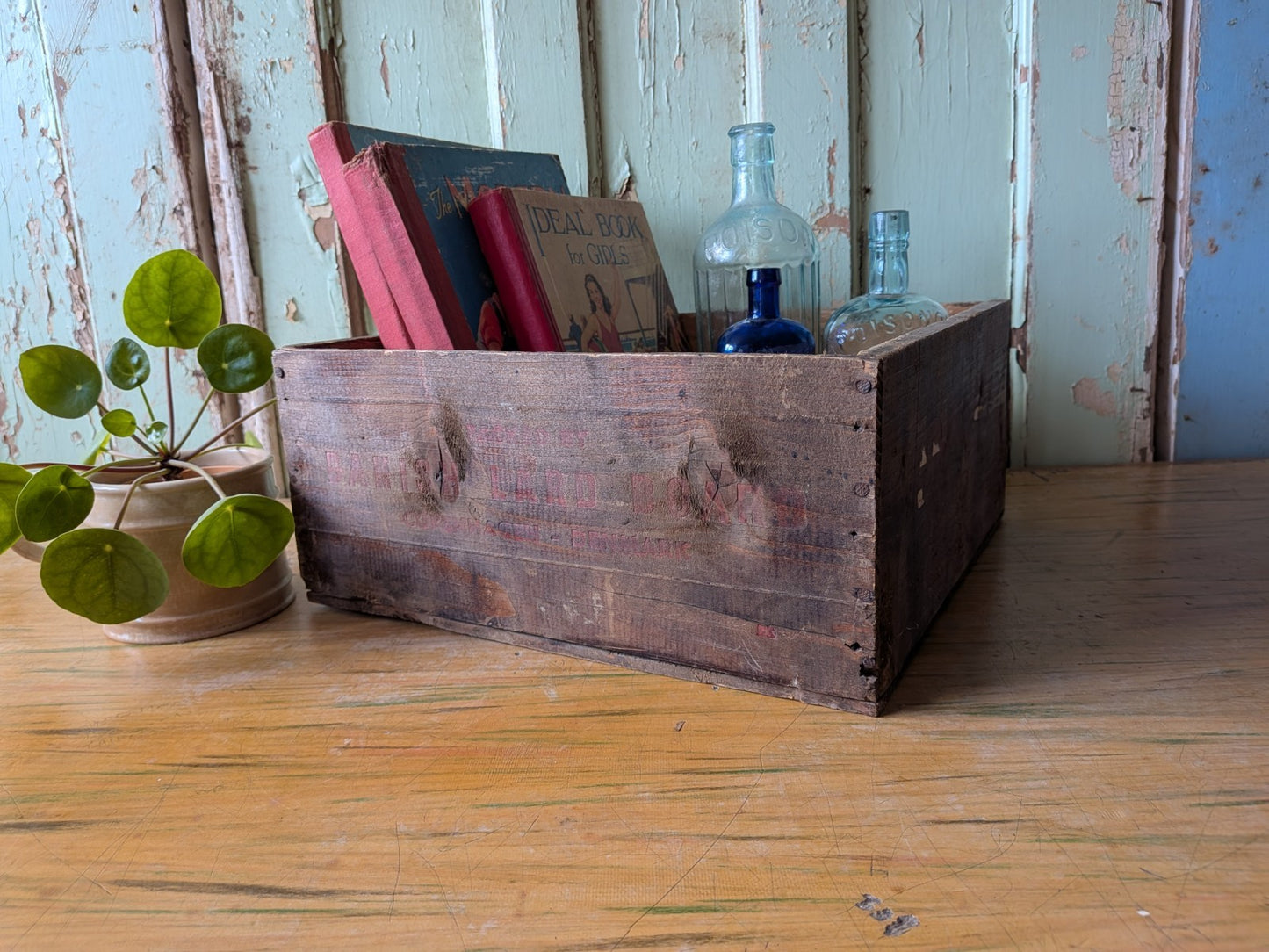 Vintage Danish Lard Board Wooden Box  Crate Storage Prop Kitchen Advertising 