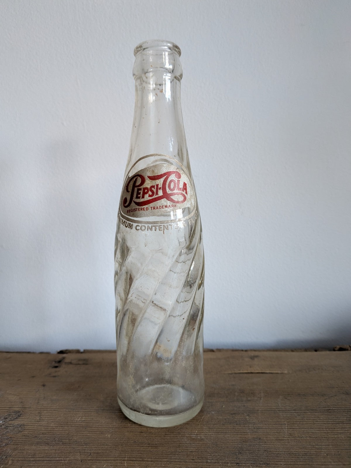 Vintage Pepsi Cola Bottle Script Glass Embossed Bottle 1940's Prop Advertising