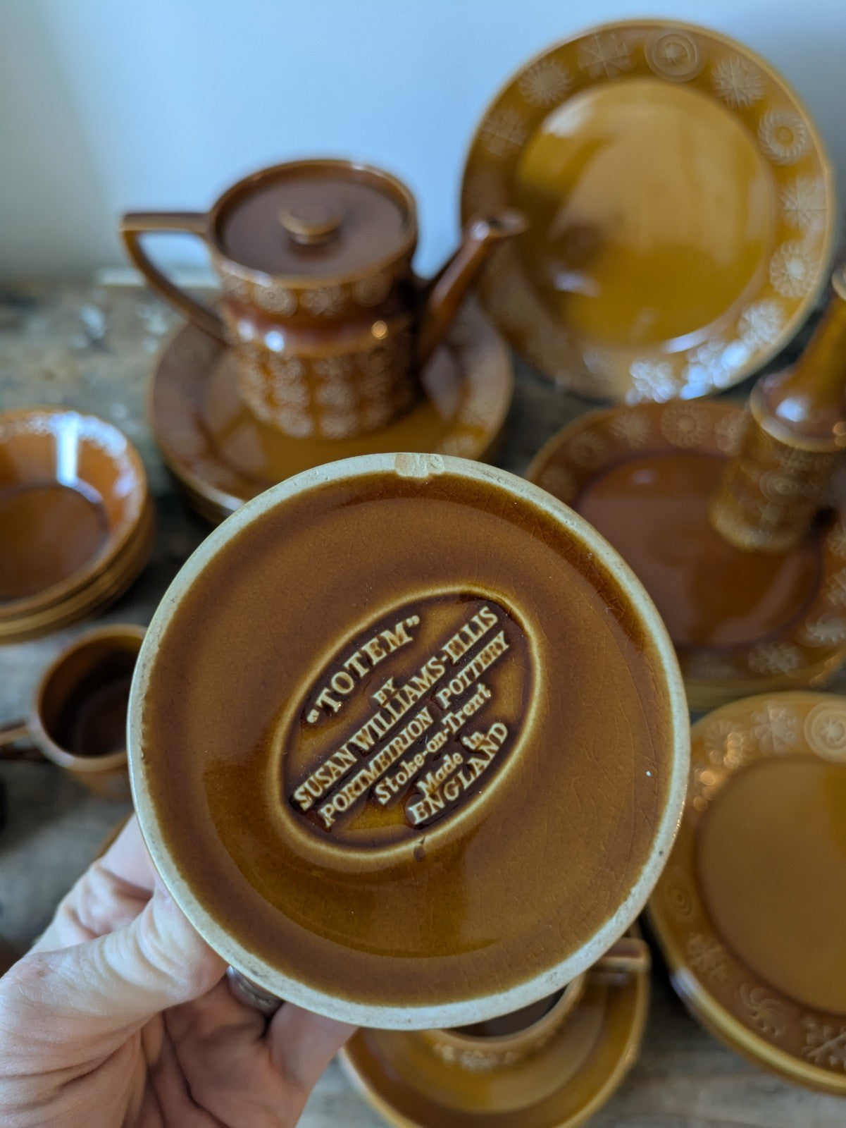 Portmerion Susan Williams Ellis Totem Dinner and Coffee Set Brown Retro Vintage 