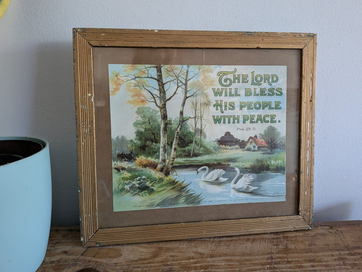 Antique Victorian Print in Original Frame, 1890's, Birn Bros Religious Text Lord