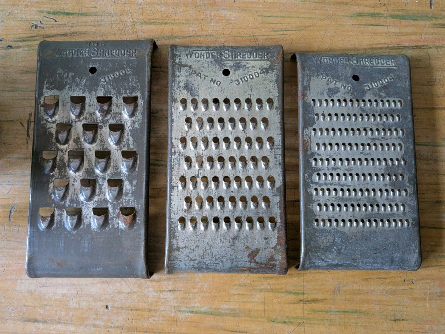 Vintage THE WONDER SHREDDER Graters Primitive Rustic Kitchen 1930s Lot Of 3 Set