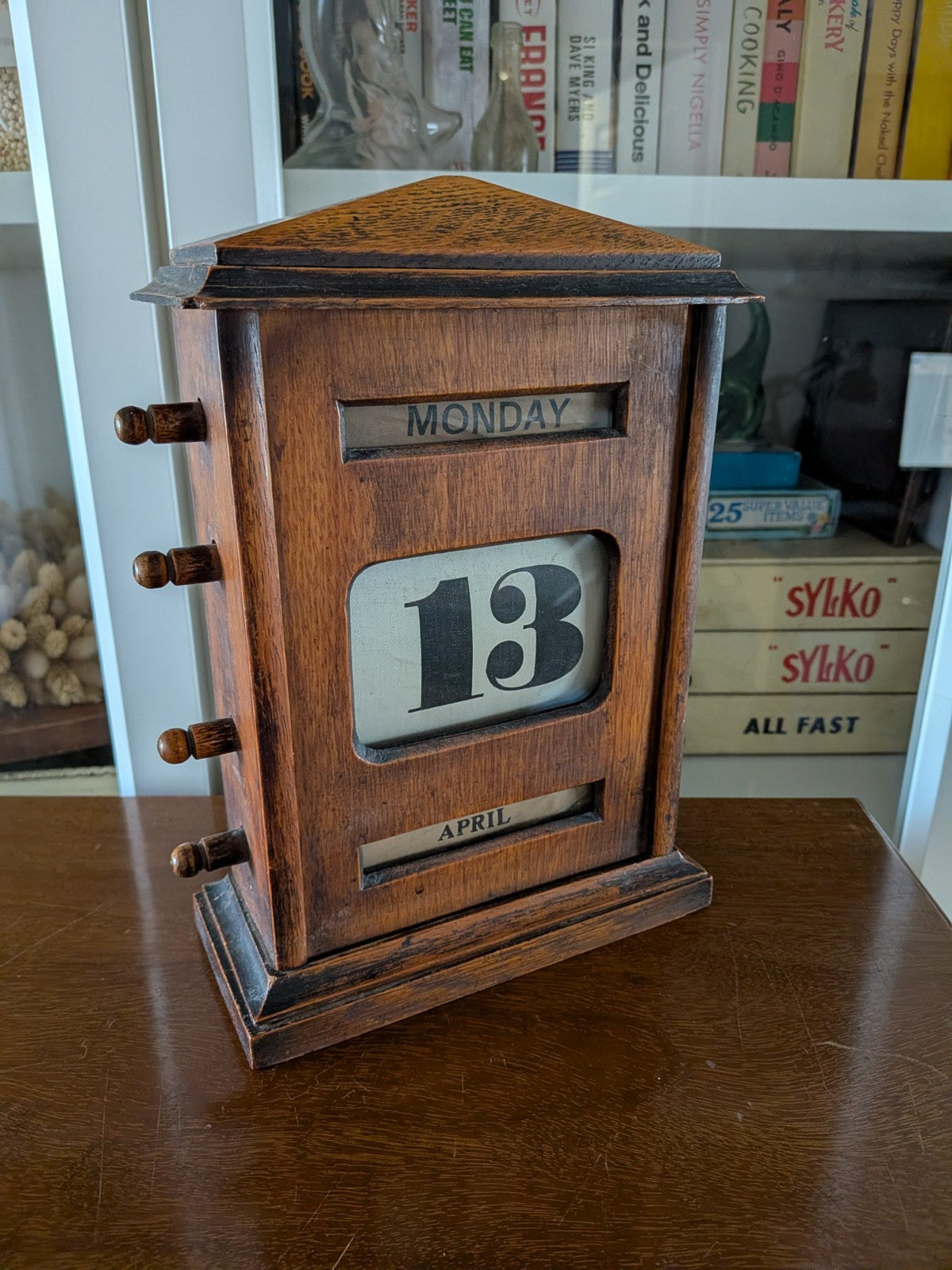 Antique Edwardian Wooden Perpetual Calendar c.1900 Oak Vgc Desk Working Office