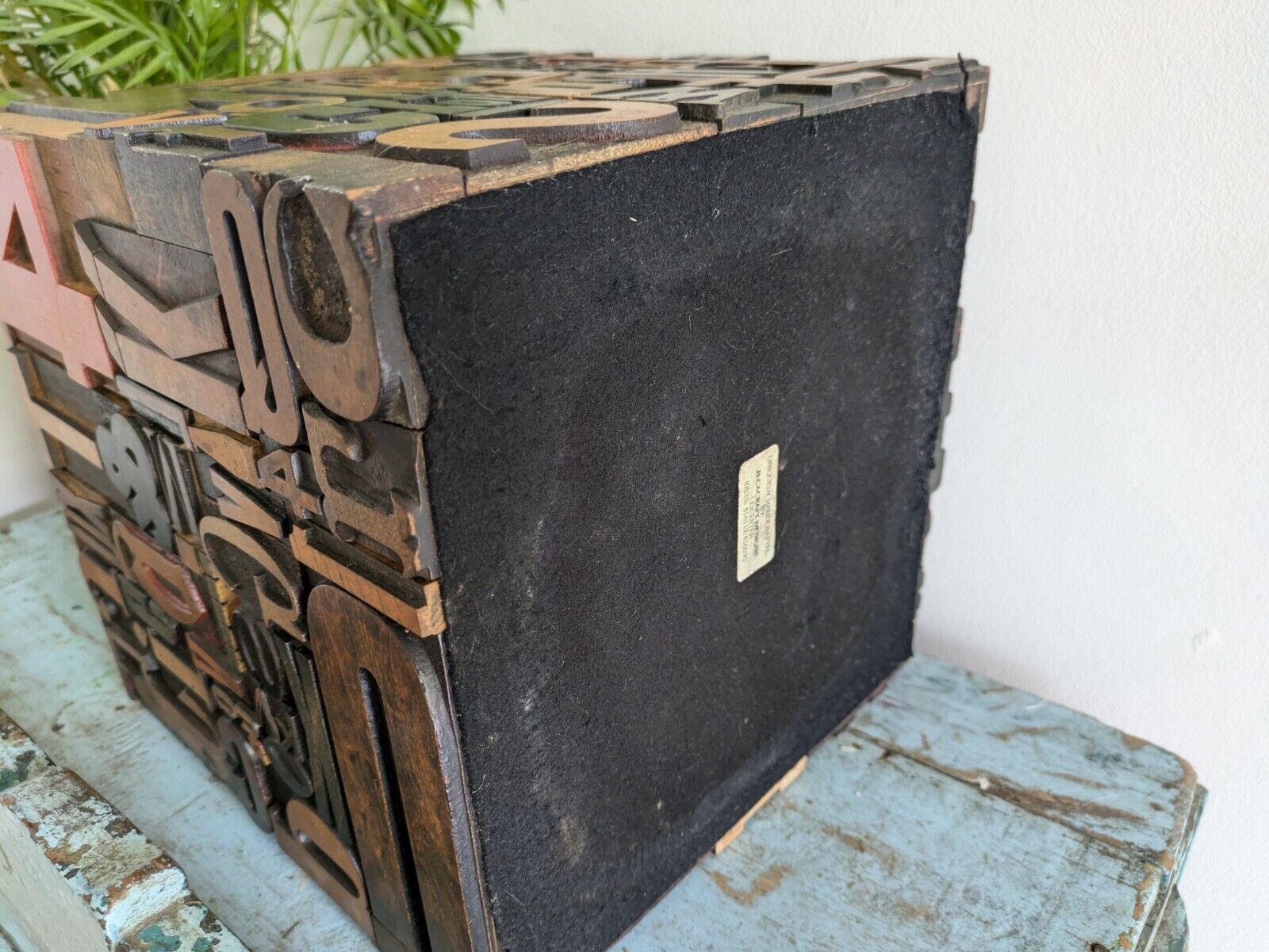 Large Vintage Antique letterpress wooden Printing Blocks Mosaic Planter Pot Bin 