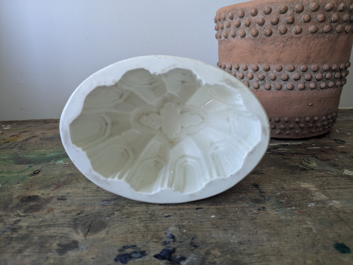 Antique Copeland Ceramic Jelly Mould Oval Design White Vgc Kitchen Prop Decor