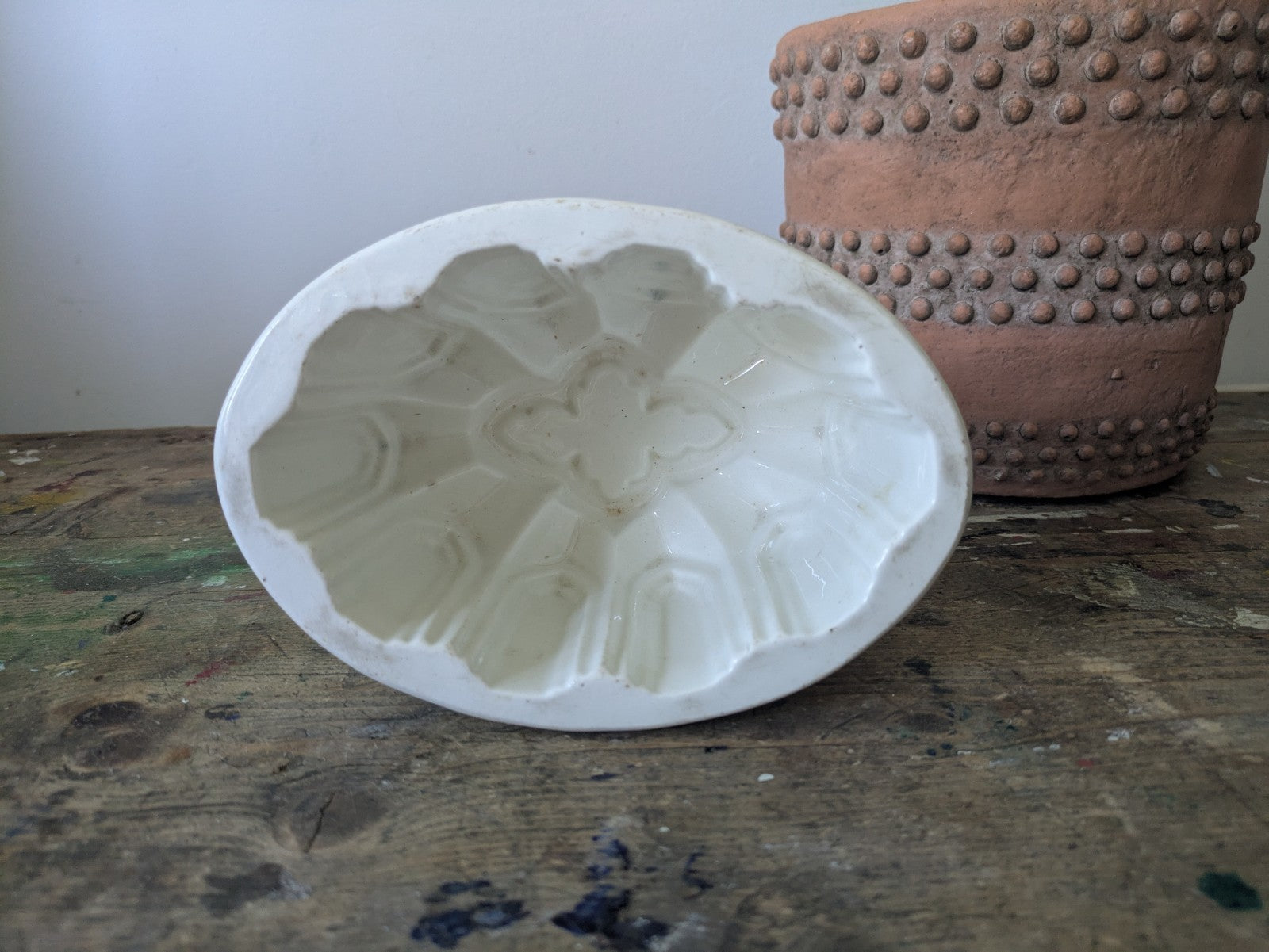 Antique Copeland Ceramic Jelly Mould Oval Design White Vgc Kitchen Prop Decor