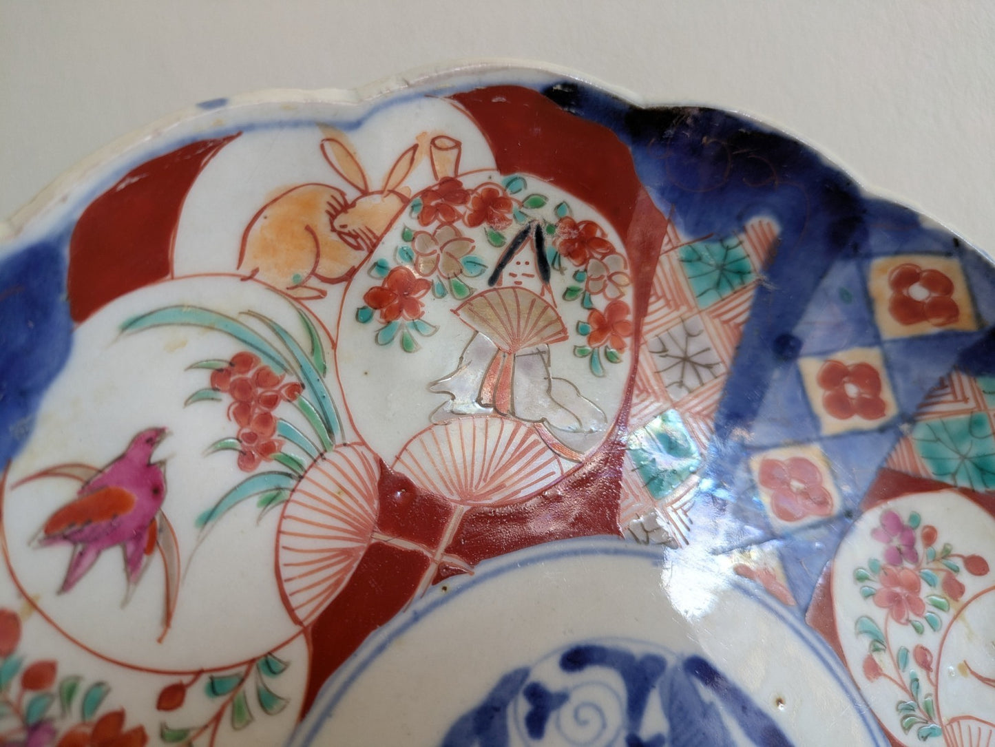 Antique Japanese Imari Decorative Plate Porcelain Flower Rabbit Geisha Painted
